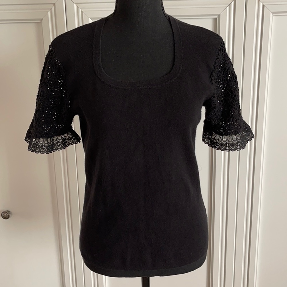 Crochet Sleeve Black Sweater